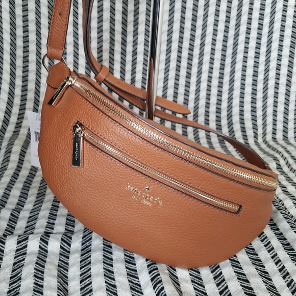 MAKE AN OFFER kate spade warm gingerbread leather belt waist fanny leila - Picture 2 of 8